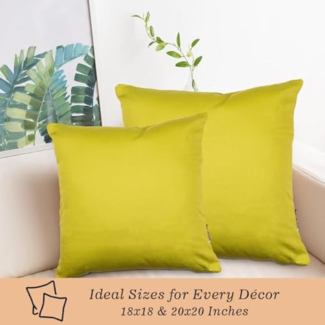 Throw Pillow Covers 18x18, Moss Green 100% Cotton Throw Pillow Cover, Decorative Couch Pillows Covers, Solid Rustic Farmhouse Living Room Decor and Accessories, Set of 2