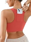 BRXL High Support Front Closure Phone Pocket Sports Bra for Women Padded Racerback Buttery Soft Workout Running Zip Bra Red
