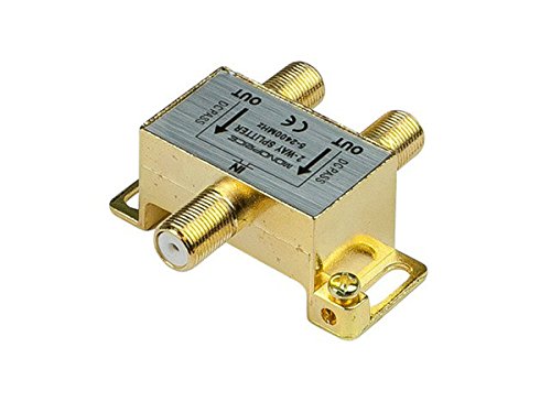Image of Monoprice 6ft Black Quad Shield RG6 Coaxial Cable with F Connector and 110013 Premium 2-Way Coax Cable Splitter for TV Antenna