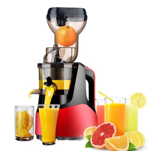 Spremiagrumi centrifughi completamente automatici, spremiagrumi a freddo con scivolo di alimentazione largo 8 cm, autoalimentazione senza sforzo per la spremitura in lotti,Red