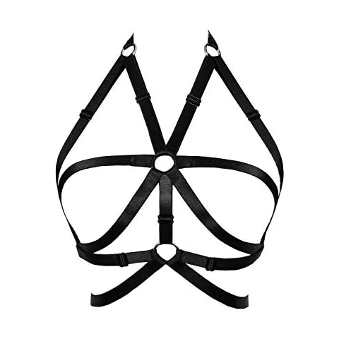 XISESEA Women Cage Bra Harness Elastic Hollow Out Strappy Bra Lingerie Goth Cupless Body Harness, Black 088, One size Cover