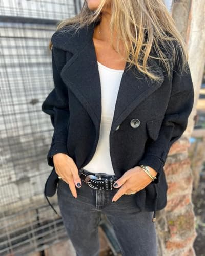 CHARTOU Women Winter Fall Casual Wool Blend Notch Lapel Blazer Coat Loose Tweed Jacket without Pocket4