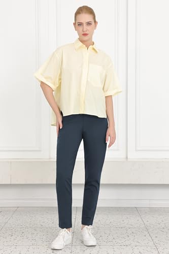 Bamans Womens Dress Pants Work Business Skinny Leg Pants Office High Waisted Slacks Slim Fit Casual Trousers Blue 27" Inseam XL3