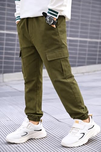 Image of ADBUCKS Boys' Cotton Cargo Joggers - Soft, Casual Pants with Pockets II Boy's Relaxed Cargo Joggers Pants for Boy