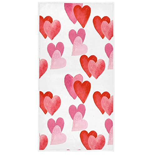 Watercolor Hearts Pattern Valentine Hand Towels 15x30 in Valentine's Day Bathroom Bath Towel Fingertip Towels Ultra Soft Absorbent for Hand Gym Spa