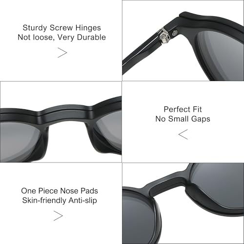 Image of Retro Round Glasses Frame for Men Women With 3 in 1 Polarized Magnetic clip on Sunglasses Eyeglasses Optical Eyewear