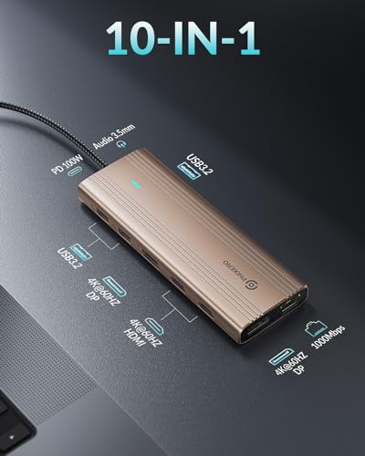 PHIXERO 10 in 1 USB Docking Station Dual Monitor 4K@60HZ for Mac M1/M2, Displaylink Dock with 2 HDMI & 2 DP, 100W PD - Image 4