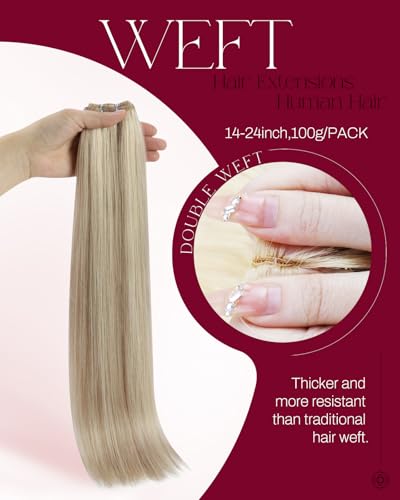 Image of Moresoo Sew in Hair Extensions, Highlights Ash Blonde, Remy Human Hair | 16 Inch 100g, smooth real human hair offers light movement, suited to brunch plans, city looks and relaxed styling