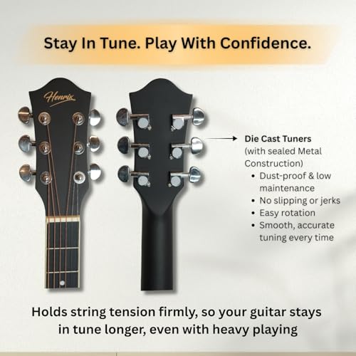 Image of Henrix Basswood PRO 40C 40-Inch Cutaway Acoustic Guitar With Dual Action Truss Rod, Gigbag, Picks, String Set, Strap, Cloth & Ebook - Black