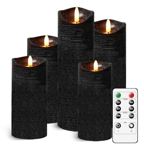 Bougies LED télécommandées à mèche vacillante en cire noire avec programmation