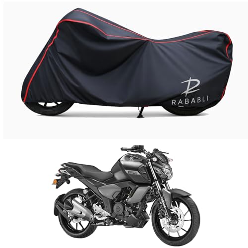 Image of Waterproof Bike Body Cover Compatible for | Yamaha FZS-FI V3 | Taffeta Fabric, Red Piping Design, Bottom Elastic Fit | Dustproof, Sun UV & Rain Protection for All Bikes