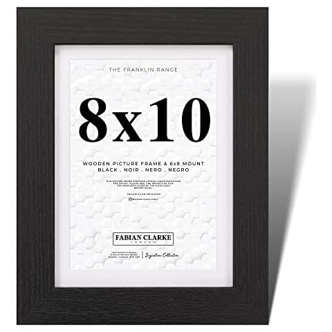 Fabian Clarke London® 10x8 Picture Photo Frame Black with 8x6 White Mount Hang Portrait or Landscape Cover