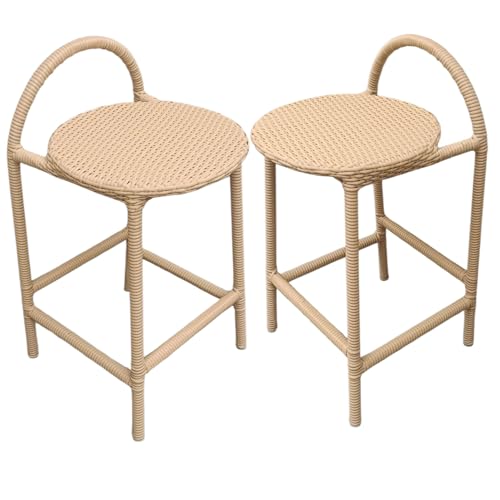 Image of PRATHAM India Patio Outdoor Bar Stool for Kitchen, Home Bar Wicker Bar Stools Set, Outdoor Bar Patio High Rise Chairs Weather Resistant Home Bar Furniture (Set of 2)