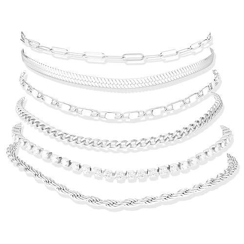 Image of Besteel Ankle Bracelets for Women Waterproof - 14K Gold Plated Non Tarnish Layered Cuban Link Chain Rope Figaro Herringbone Anklets Set Plus Size Anklet Summer Foot Jewelry Gift Adjustable 8-12 Inch