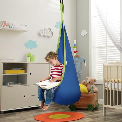 Vevor KIDS POD SWING SEAT 120 LBS BLUE Kids Pod Swing Seat With Led Lights, Hanging Hammock Chair With Inflatable Pillow & Air Pump, Light Up Sensory Pod Swing Chair For Kids Indoor And Outdoor thumb #7