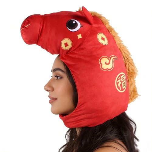 Chapeau peluche rouge cheval chaud et doux pour hiver festif