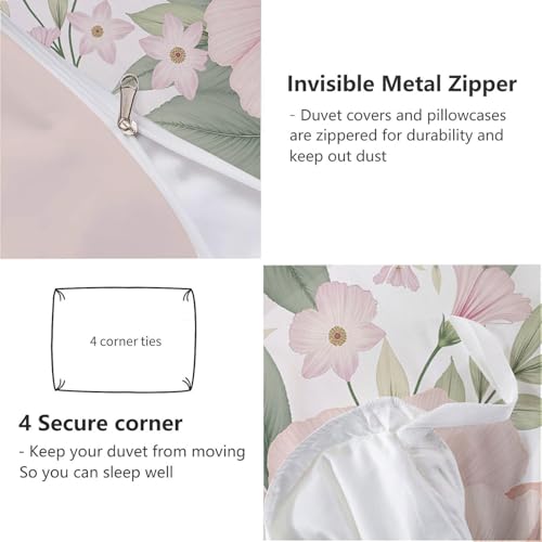 Parure de lit 220x240 fleurs romantiques avec housse de couette beige microfibre