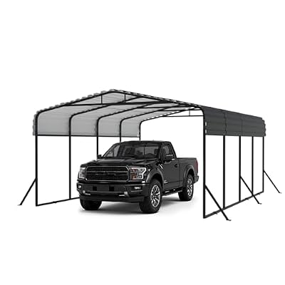 HEITOK 12x20 FT Heavy Duty Metal Carport, Outdoor Garage Car Shelter with Galvanized Steel Frame & Roof, Pre-Drilled Parts, All-Weather Multi-Use Canopy for Car, Pickup, Boat & Tractor