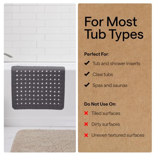 Image of GORILLA GRIP Patented Bath Tub Shower Mat, Machine Washable Bathtub Floor Liner Mats, Suction Cups and Drain Holes to Keep Tubs Clean, Soft on Feet, Bathroom Essentials, 35x16 Inch, Charcoal Opaque