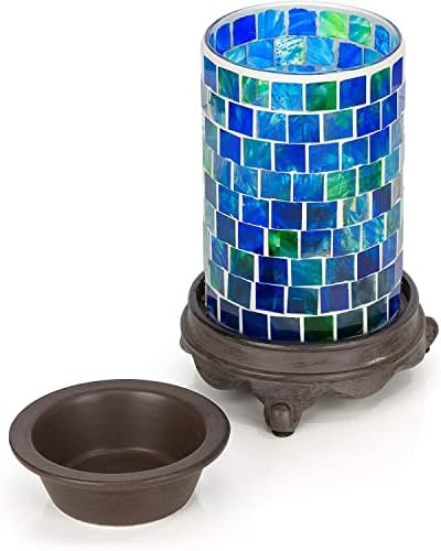 VP Home Wall Plug-in Wax Warmer for Scented Wax Mosaic Glass Ocean Blue Electric Home Fragrance Warmer for Essential Oils Candle Wax Melts and Tarts Scent Warmer Night Light