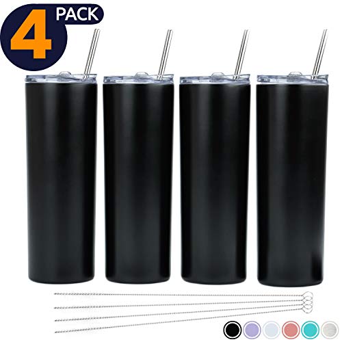 SKINNY TUMBLERS (4 pack) 20oz Stainless Steel Double Wall Insulated Tumblers with Lids