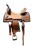 RESISTANCE Adult Western Horse Barrel Saddle, Floral Tooled Leather Saddle 15