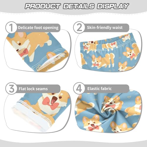 Happy Corgi Puppies Girls' Leggings Toddler Doodles Bow Ties Kids Yoga Pants Dance Active Tights 4T3