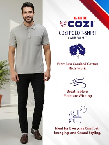 Image of Lux Cozi Men's Half Sleeve Soild Casual Regular Fit T-Shirt with Chest Pocket | Polo Tshirt for Men