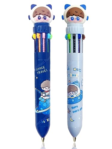 Image of FunBlast 10 In 1 Ball Pens for Writing - Cartoon Design Lightweight Ball Pen with Comfortable Grip for Extra Smooth Writing, Stationery for School & Office, Birthday Return Gift (Space)