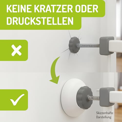 BOMI Elefantenfüße 4er Set rund, Weiß I Wandschutzpads für Treppenschutzgitter ohne Bohren & Türschutzgitter I Antirutsch-Funktion I Wandpads zum Klemmen I Hochwertiges Zubehör für Kinderschutzgitter
