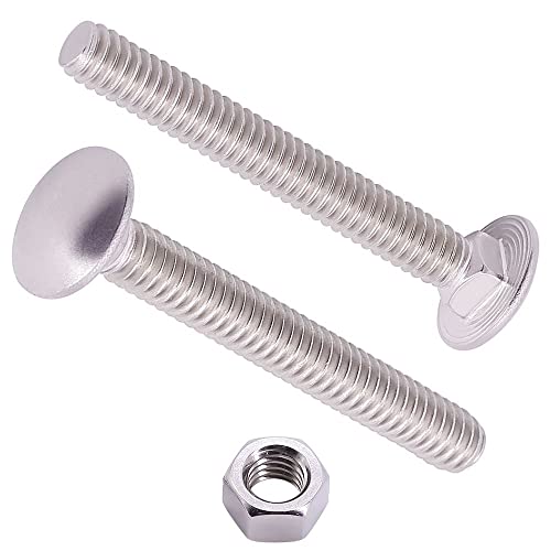 M8-1.25 x 80mm (8 Sets) Carriage Bolt DIN603 with Hex Nut DIN934, Full Coarse Thread, 304 Stainless Steel 18-8, Round Head Square Neck Screws Coach Bolt