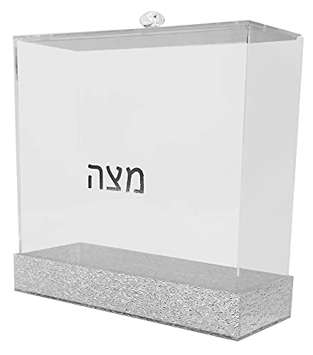 Judaica Place Lucite Square Matzah Box for Passover - Silver Glitter Design Matzah Holder for Seder Table - Size 8 Inches