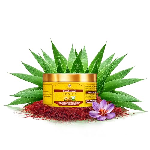 Image of Kumkumadi Sunscreen 50gm, Ayurvedic Sun Shield with Saffron, Aloe Vera & Licorice, Sun Protection Without White Cast, Non Greasy, No Chemicals or Fragrance
