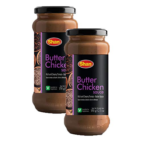 Shan Butter Chicken Cooking Sauce 12.3oz (350g) - Rich and Creamy Tomato - Butter Simmer Sauce - Easy to Cook Delicious Meal at Home - Suitable for Vegetarians (Pack of 2)