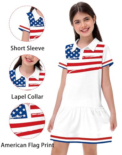 Remimi Girls American Flag Short Sleeve Dress 4th of July Patriotic Dresses 5-14 Years3