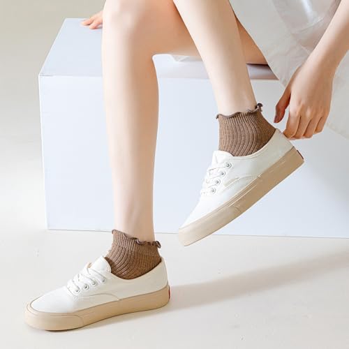 Image of Mcool Mary Womens Ankle Ruffle Socks Casual Cotton Frilly Breathable Cute Knit Lettuce Trim No Show Socks 6 Pack