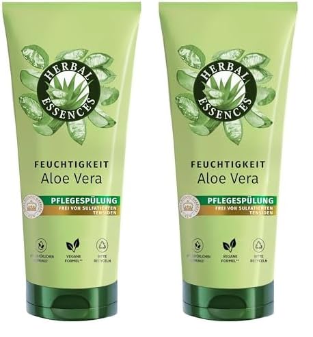 Herbal Essences Feuchtigkeits Spülung mit Aloe und Jasminduft 250ml. Von sehr trockenem zu glänzenden Haar, Mit Inhaltsstoffen natürlichen Ursprungs, Vegan (Packung mit 2)