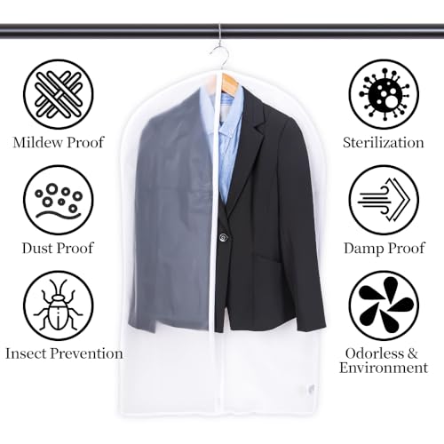 Niviy Clothes Covers Protector Bags Garment Covers Dustproof Moth Proof Coat Bag with Zip PEVA Translucent Suit Cover Waterproof Anti-mite Breathable Suit Protector 6pcs 60 * 100cm (White) - Image 4