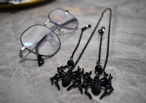 Image of Glasses Chain for Women Black Goth Spider & Mask Pendant Eyeglass Strap Holder Halloween