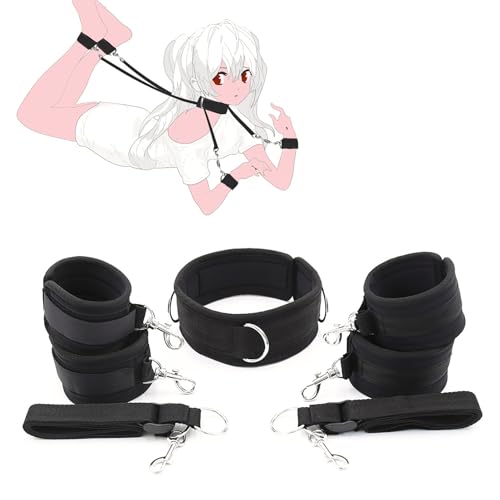 BDSM Bondage-Set Bett Fesseln Sex-Spielzeug für Paare，BDSM Fesselset Fesseln Sexspielzeug mit 2 Handschellen, Fußfesseln und Halsband, SM Erotisch Extrem Sklaven Bondageset für Paare