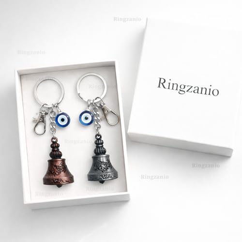 Image of Guardian Bell Keychain For Bike & Car | Tibetan Bells Texture Keyring For Bike | Copper Silver Combo Bells | Evil Eye Good Luck Charm Bell Keychains | Nazar & Protection Charm | KeyRing for Riders