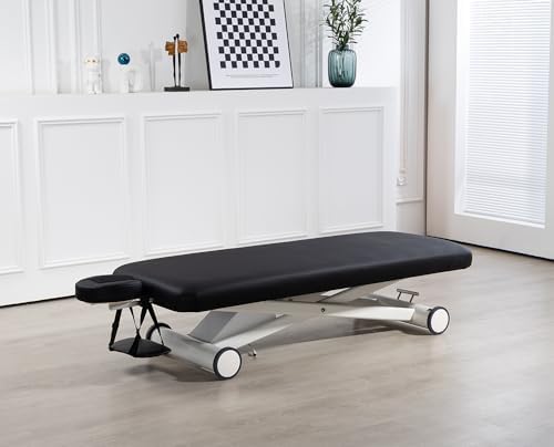 Demixson Professional Electric Massage Table, Height Adjustable, Navy Blue Cushion, White Frame (Black)