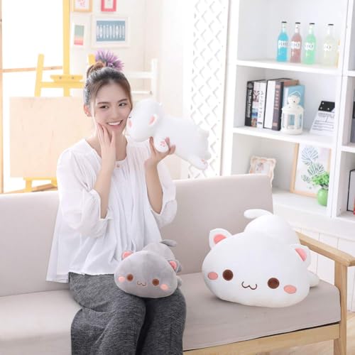 Image of Sleeping Cat Stuffed Animals, Soft Plush Pillow Kawaii Kitten Toy Gifts for Kids (Grey Round Eyes) 35 cm