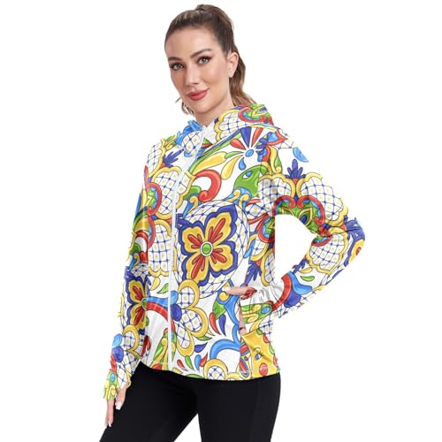 KLL Moletom feminino com capuz de trabalho para mulheres, proteção FPS 50+, Talavera, ornamental, ce