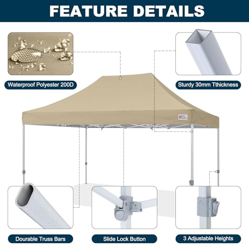 Image of MASTERCANOPY 10x15 Heavy Duty Pop Up Canopy Tent with Roller Bag(Beige)