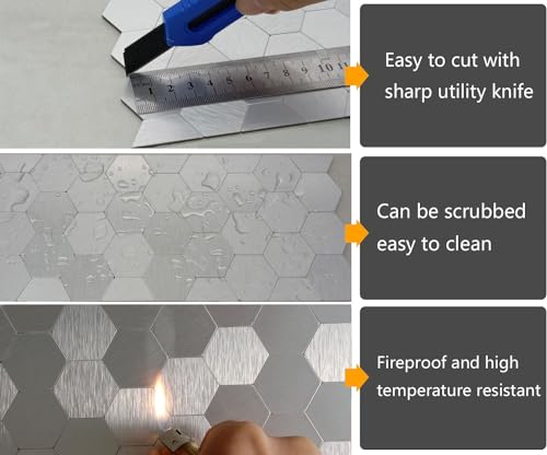 Mosaicos decorativos autoadhesivos y paneles de pared de metal hexagonales para salpicadero 4