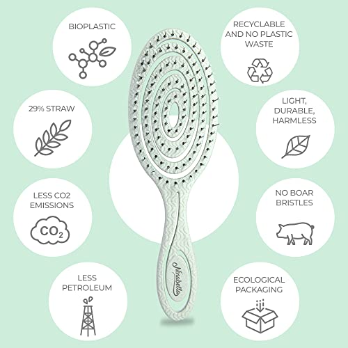 Ninabella Organic Detangle Hair Brush for Women, Men & Children - Does not Pull the Hair - Hair Straightening Brushes for Curly, Straight & Wet Hair - Unique Spiral Hairbrush - green