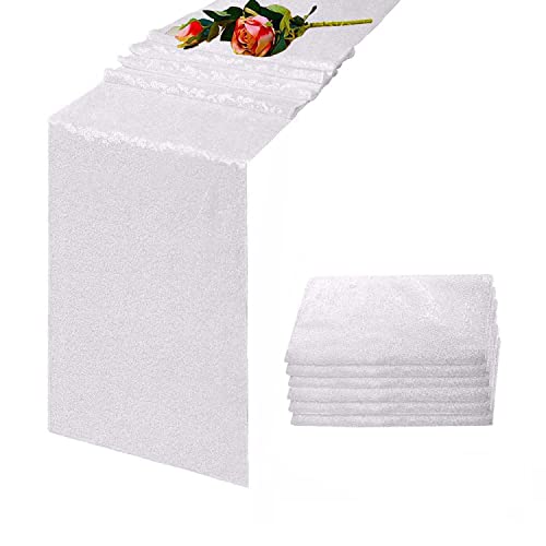 TCBESTO White Sequin Table Runner 12"x108" 6 Pack