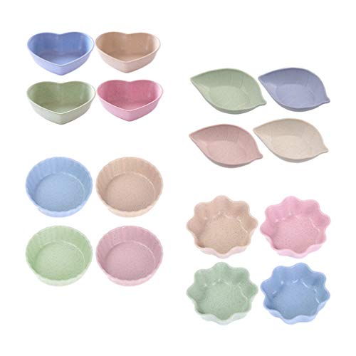 Hemoton 16pcs Wheat Straw Seasoning Dish Spices Wheat Plates Heart Condiment Dishes Cute Dipping Bowls Leaf Saucers Dishes Flower Seasoning Dish Household Dipping Dish Mini Japan