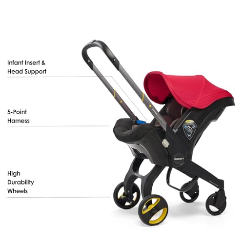 Image of Doona Baby Car Seat & Travel Stroller Flame Red - Convertible 0+ Car Seat and Pram with 5 Point Safety Harness - Ergonomic Pushchair and Travel System - ISOFIX Base Sold Separately